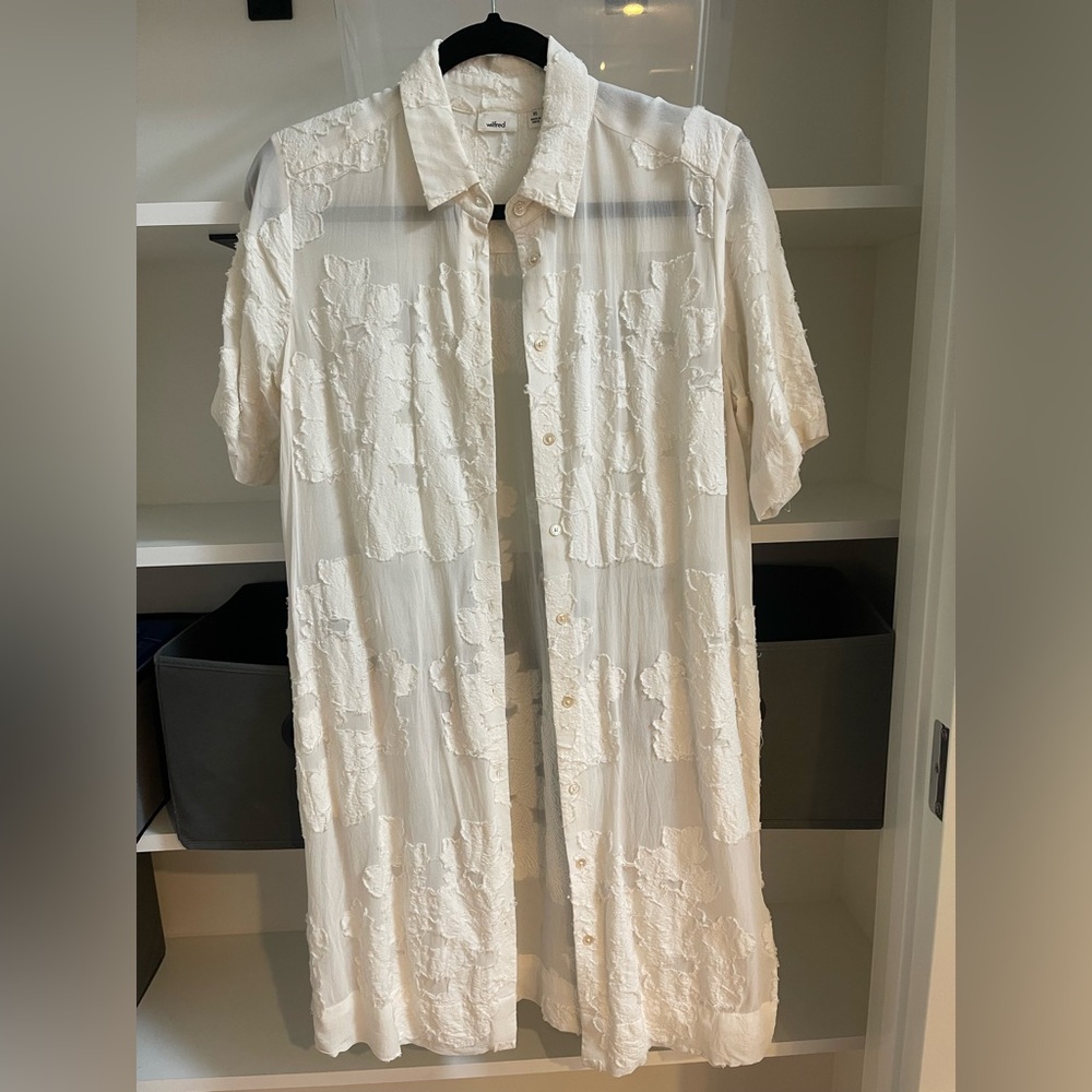 Aritzia Wilfred Cream Floral Textured dress (can be worn as a top button open)